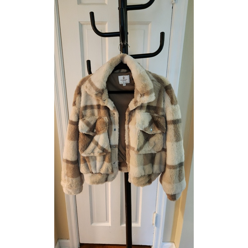 Jade & Ivory Faux Fur Jacket Womens Size S Brown Beige - Picture 8 of 9